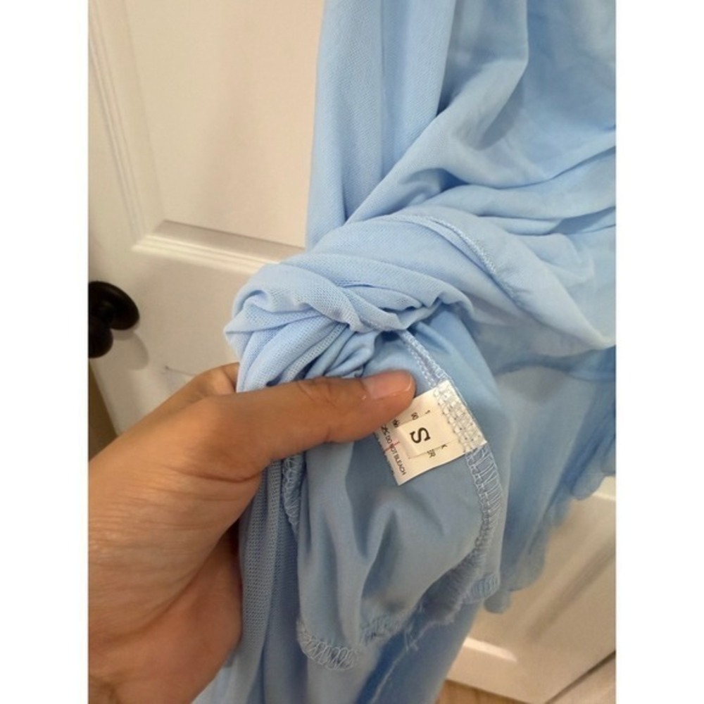 Light Blue Ruched Ruffle Asymmetrical Maxi Dress Sleeveless Square Neck Small - Picture 5 of 7